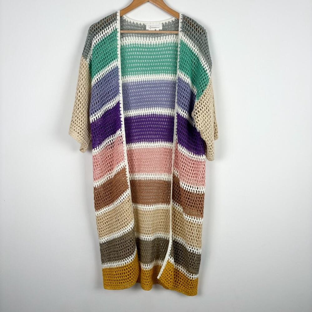 NEW Anthropologie Eliza Crochet Knit Colorblock Duster Shawl Cardigan - Picture 4 of 8